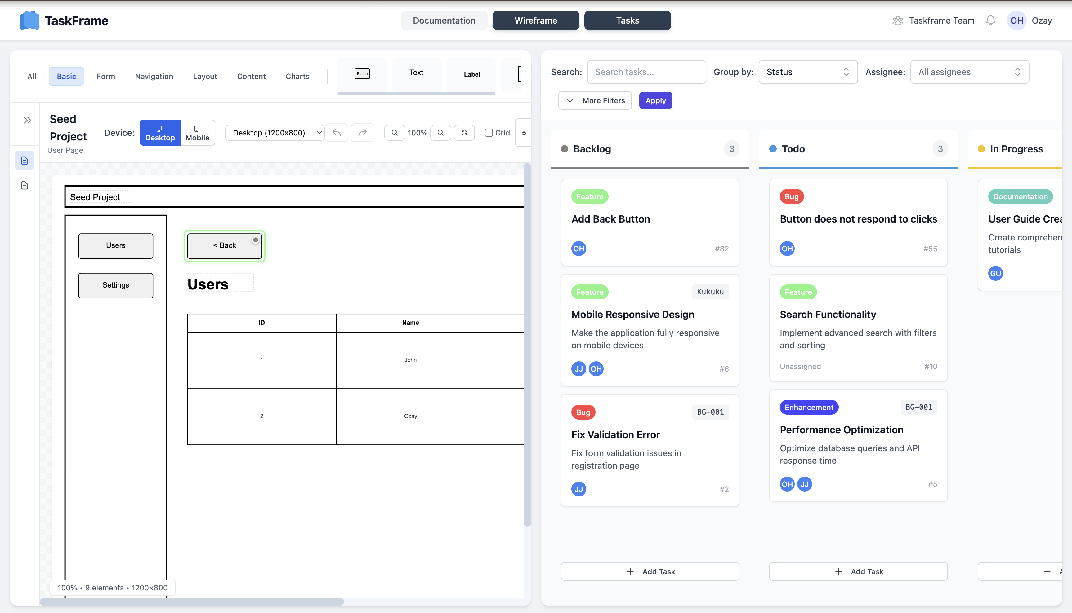 TaskFrame complete workflow overview showing wireframe to task conversion